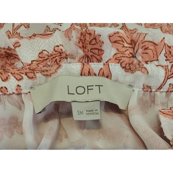 Ann Taylor Loft Pink Sm/Med Floral Flowy Lined Blouse Ruffle Bell Sleeves - Picture 6 of 7